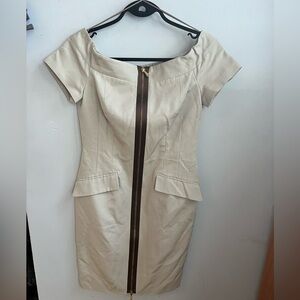 Escada Cream Off-Shoulder Midi Dress